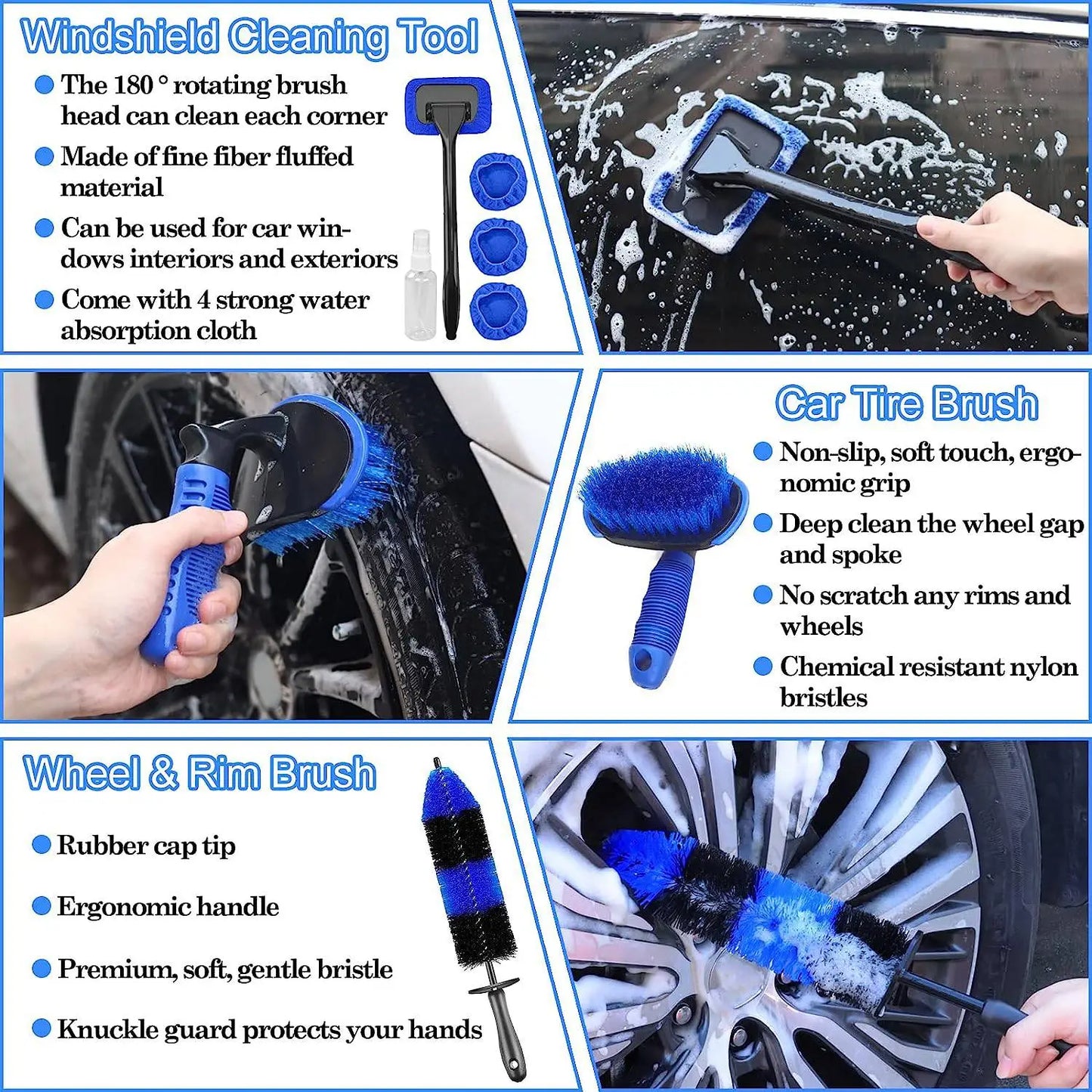 Lux Auto Car Detailing Brush Set - 26-Piece Drill Kit