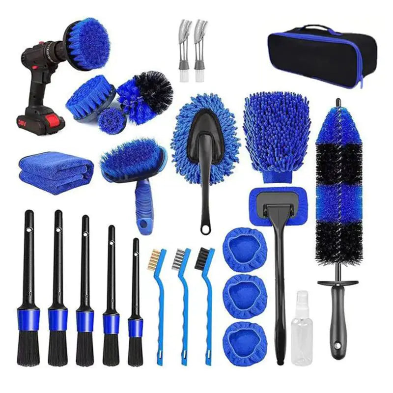 Lux Auto Car Detailing Brush Set - 26-Piece Drill Kit