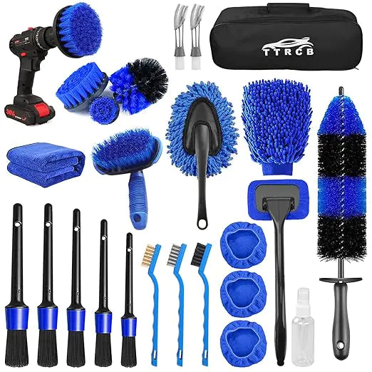 Lux Auto Car Detailing Brush Set - 26-Piece Drill Kit