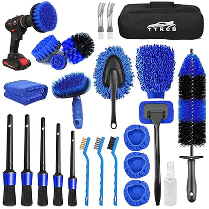 Lux Auto Car Detailing Brush Set - 26-Piece Drill Kit